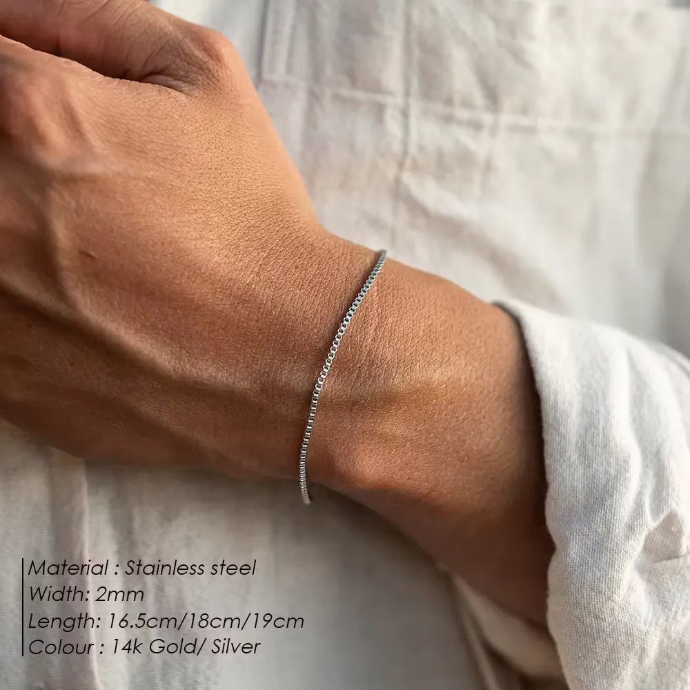 Silver Box Chain Minimalist Bracelet