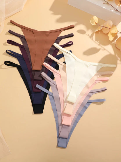 8-Pack Ice Silk Seamless No-Show Thongs – Breathable, Soft & Comfortable